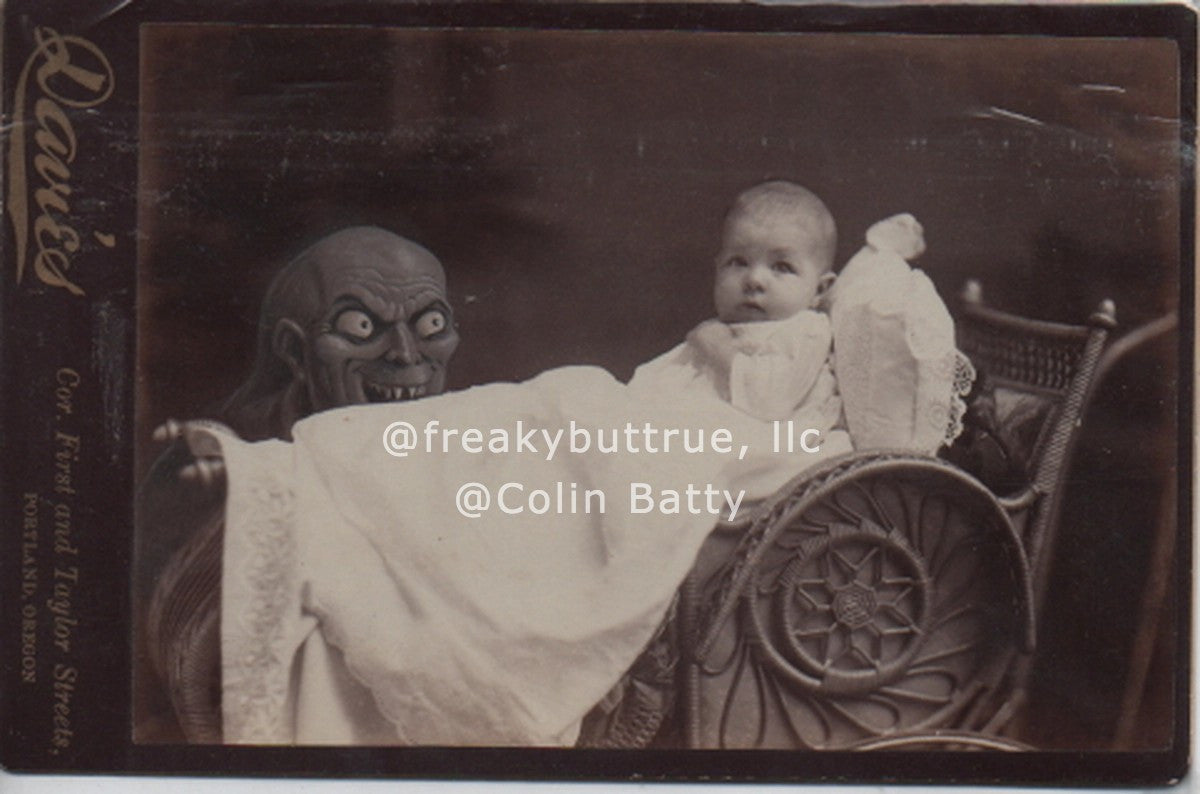 Baby in Pram with Demon Print by Colin Batty