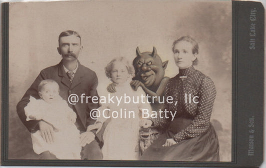 Original Cabinet Card - CC188 Family with Pudgy Devil on Daughter