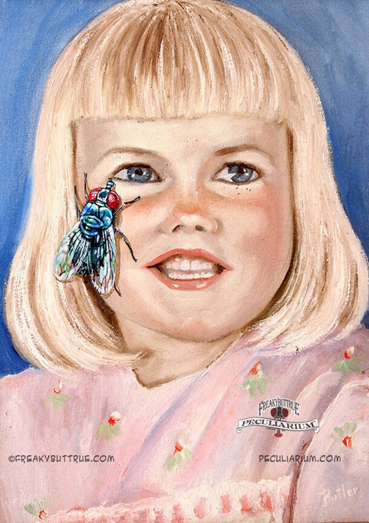 This is a print from an original NERC painting by Mike Wellins, and Unknown. Wellins is co-creator of the Peculiarium. Mike starts with "thrift shop" painting and modifies it.