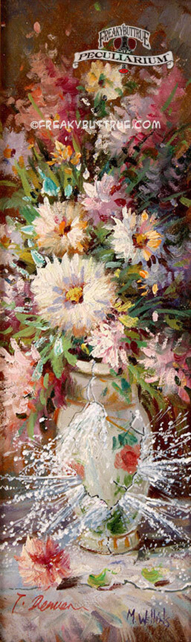 This is a print from an original NERC painting by Mike Wellins, and Unknown. Wellins is co-creator of the Peculiarium. Mike starts with "thrift shop" painting and modifies it.