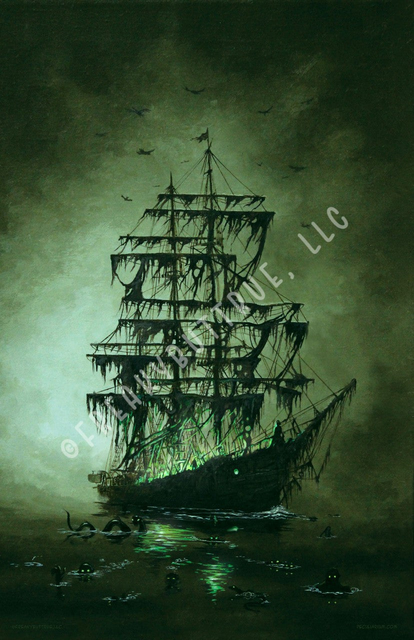 This is a print from an original NERC painting by Mike Wellins, and Unknown. Wellins is co-creator of the Peculiarium. Mike starts with "thrift shop" painting and modifies it.