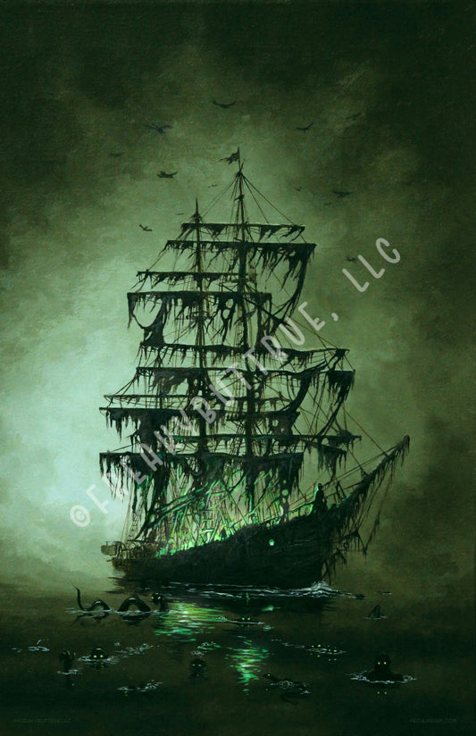 This is a print from an original NERC painting by Mike Wellins, and Unknown. Wellins is co-creator of the Peculiarium. Mike starts with "thrift shop" painting and modifies it.