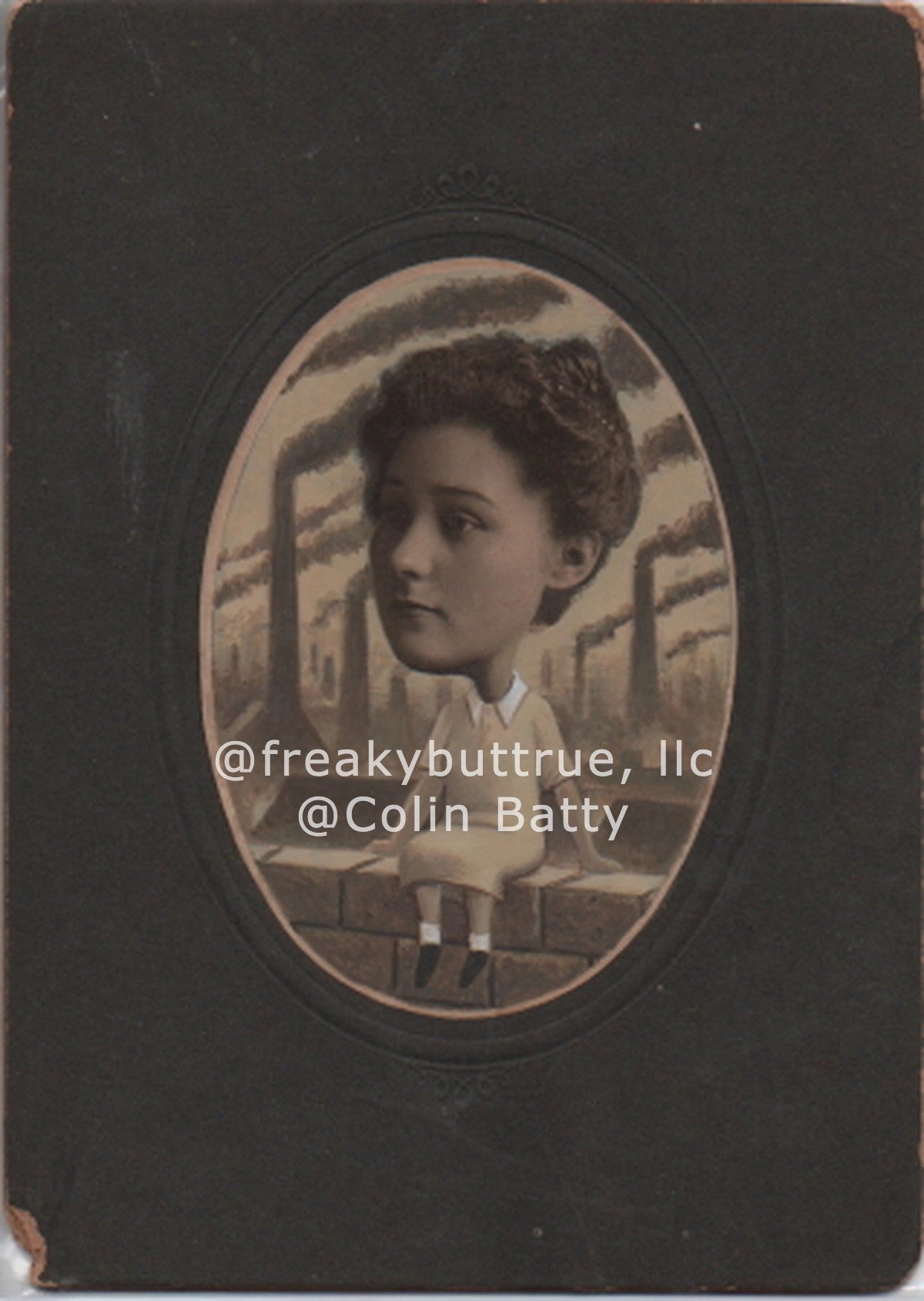 Original Cabinet Card - CC194 Girl on Roof with Smokestacks