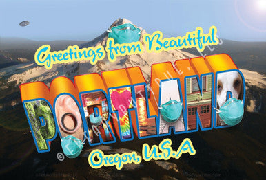 Greetings Masked Portland Postcard