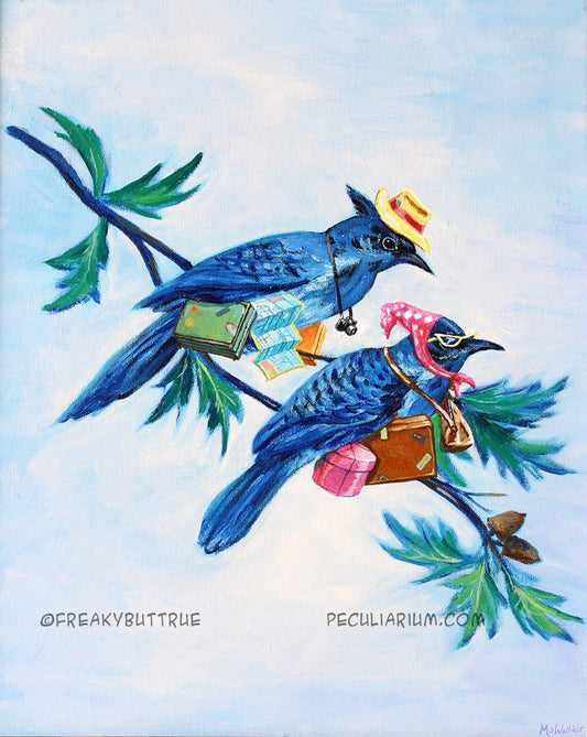 This is a print from an original NERC painting by Mike Wellins, and Unknown. Wellins is co-creator of the Peculiarium. Mike starts with "thrift shop" painting and modifies it.