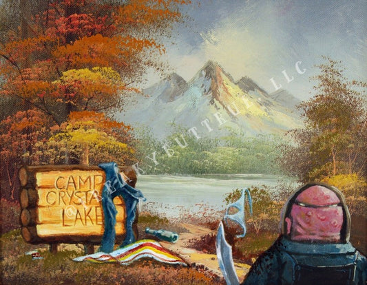 This is a print from an original NERC painting by Mike Wellins, and Unknown. Wellins is co-creator of the Peculiarium. Mike starts with "thrift shop" painting and modifies it.