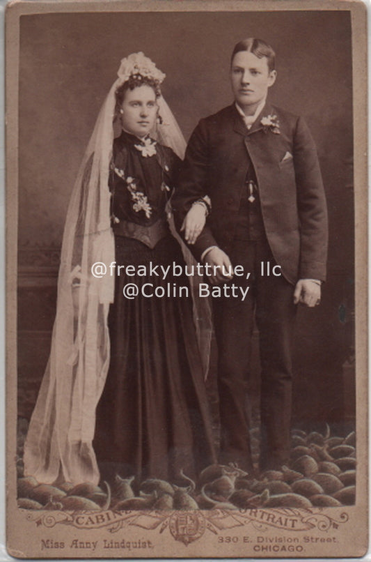 SOLD Original Cabinet Card - CC132 Newlyweds with Rats