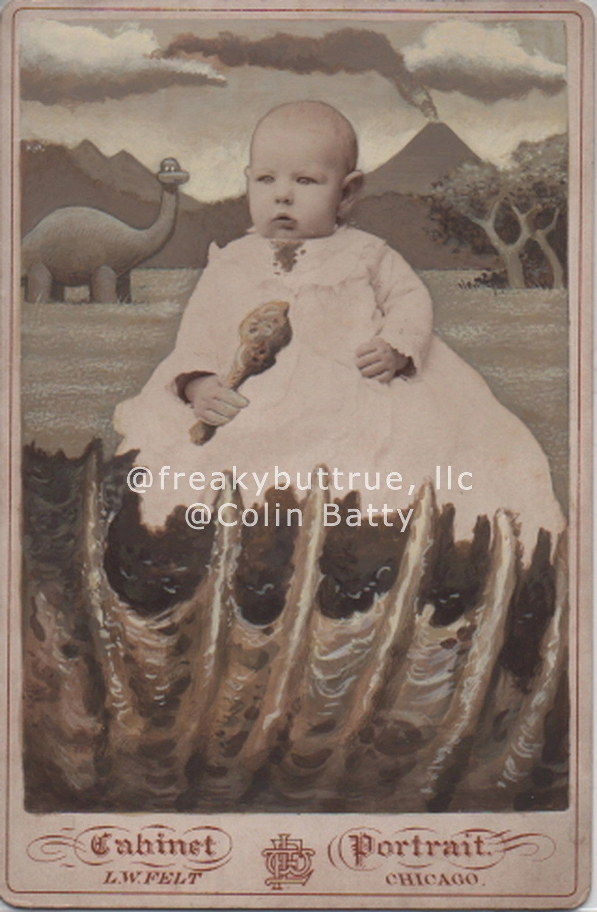 Original Cabinet Card - CC172 Prehistoric Baby with Chicken Leg