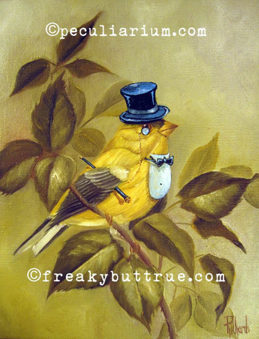 This is a print from an original NERC painting by Mike Wellins, and Unknown. Wellins is co-creator of the Peculiarium. Mike starts with "thrift shop" painting and modifies it.