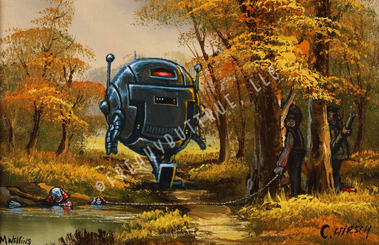 A  new, 11" x 17" printed poster from the (NERC) painting by Mike Wellins.  NERC stands for Non Elective Retroactive Collaboration.  Comes rolled in a sturdy tube.