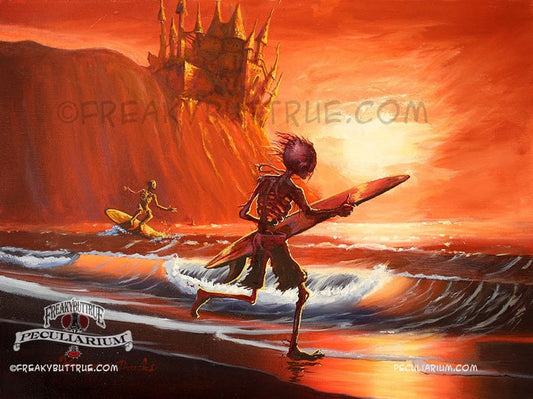 This is a print from an original NERC painting by Mike Wellins, and Unknown. Wellins is co-creator of the Peculiarium. Mike starts with "thrift shop" painting and modifies it.