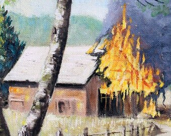 This is a print from an original NERC painting by Mike Wellins, and Unknown. Wellins is co-creator of the Peculiarium. Mike starts with "thrift shop" painting and modifies it.