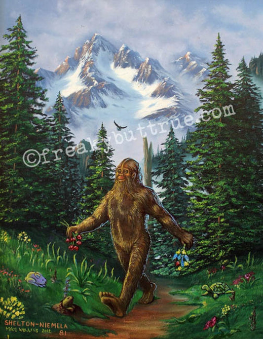 This is a print from an original NERC painting by Mike Wellins, and Unknown. Wellins is co-creator of the Peculiarium. Mike starts with "thrift shop" painting and modifies it.