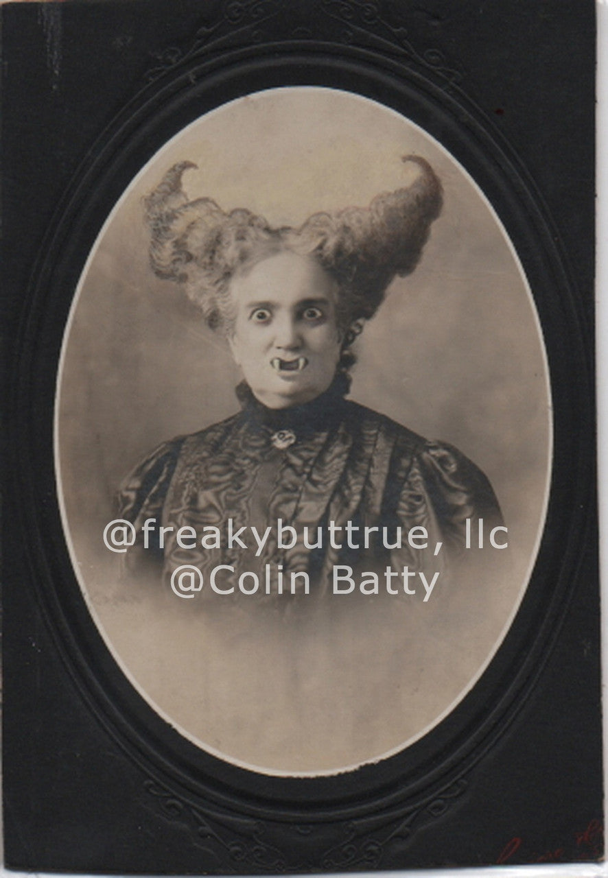 Vampire Old Lady with Cruella Hair Print by Colin Batty