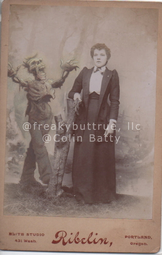 Original Cabinet Card - CC136 Woman with Zombie at Tree