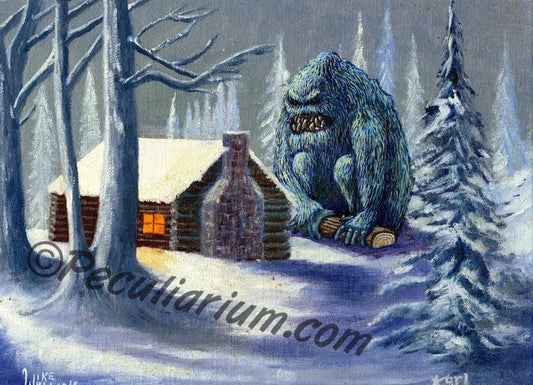 This is a print from an original NERC painting by Mike Wellins, and Unknown. Wellins is co-creator of the Peculiarium. Mike starts with "thrift shop" painting and modifies it.