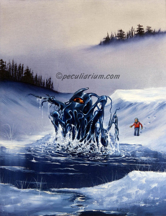 This is a print from an original NERC painting by Mike Wellins, and Unknown. Wellins is co-creator of the Peculiarium. Mike starts with "thrift shop" painting and modifies it.