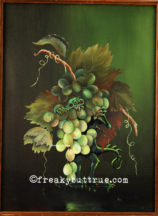 This is a print from an original NERC painting by Mike Wellins, and Unknown. Wellins is co-creator of the Peculiarium. Mike starts with "thrift shop" painting and modifies it.