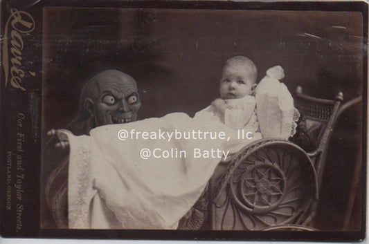 Baby in Pram with Demon Print by Colin Batty
