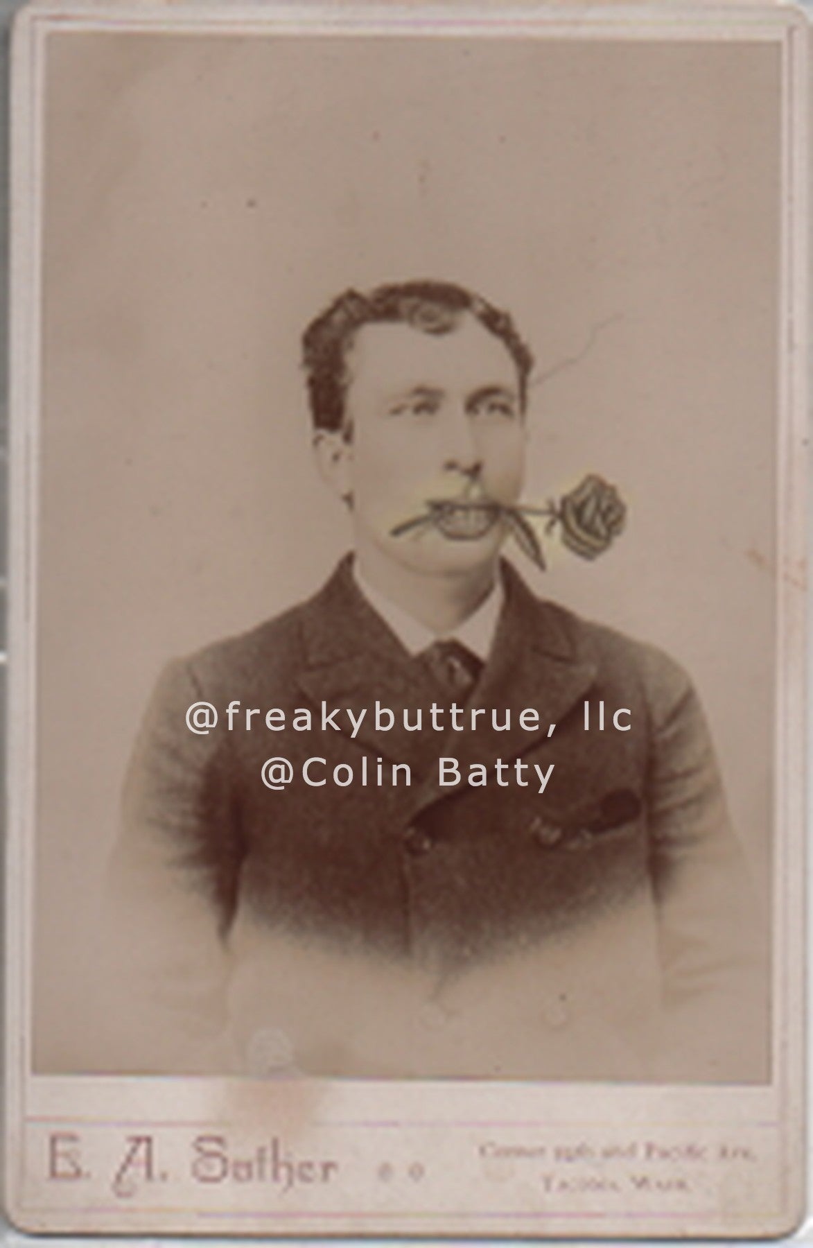 Original Cabinet Card - CC088 Guy Biting Rose