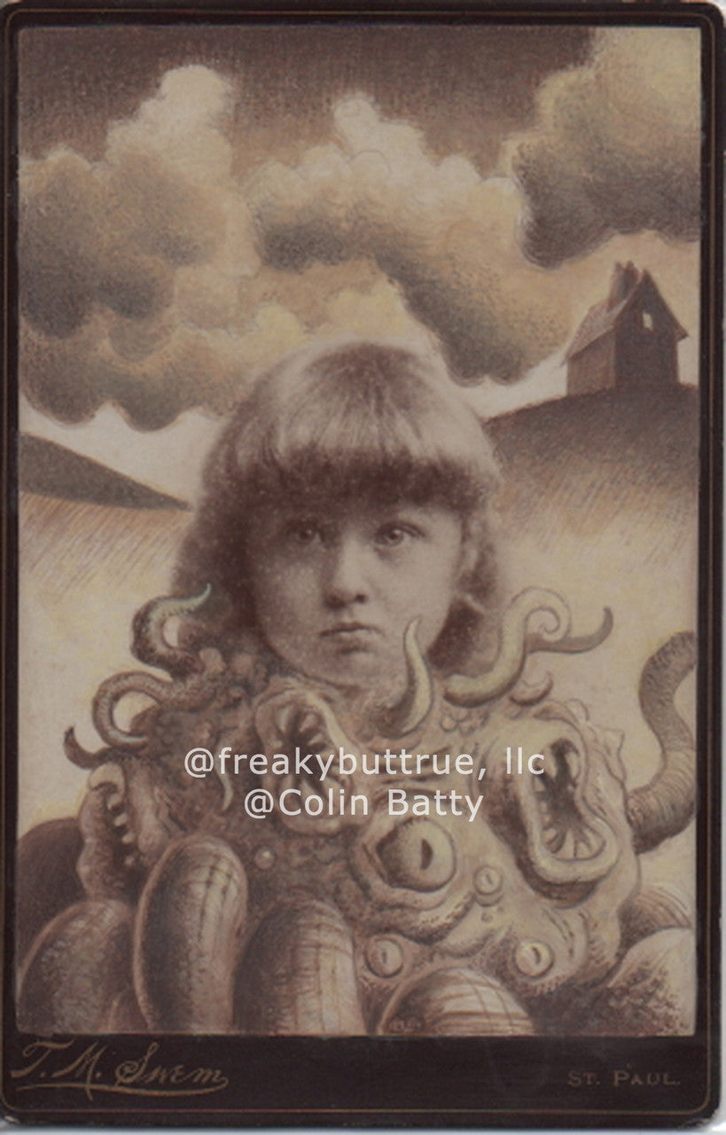 Cthulhu with Little Girl Head Print by Colin Batty