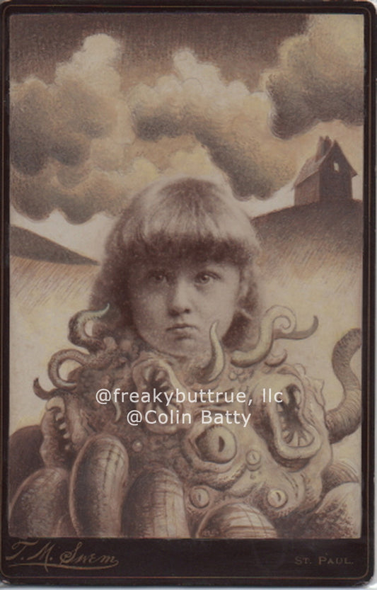 Cthulhu with Little Girl Head Print by Colin Batty