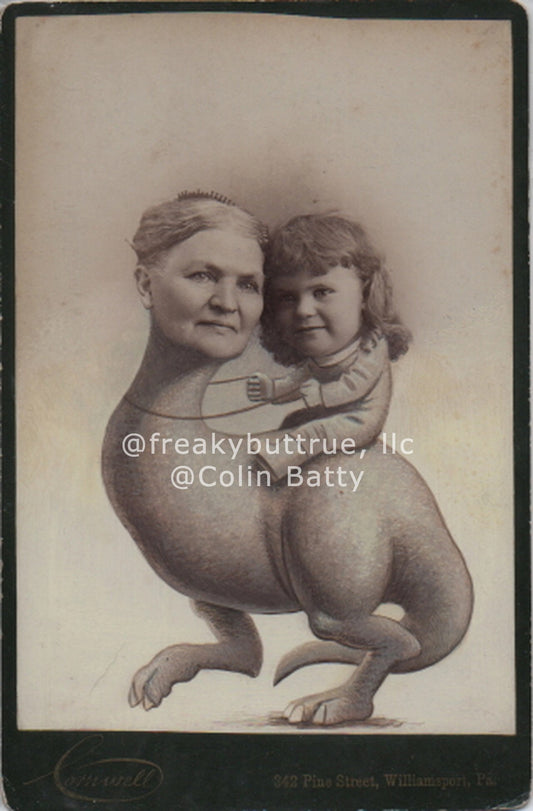 Girl Riding Dino Lady Print by Colin Batty