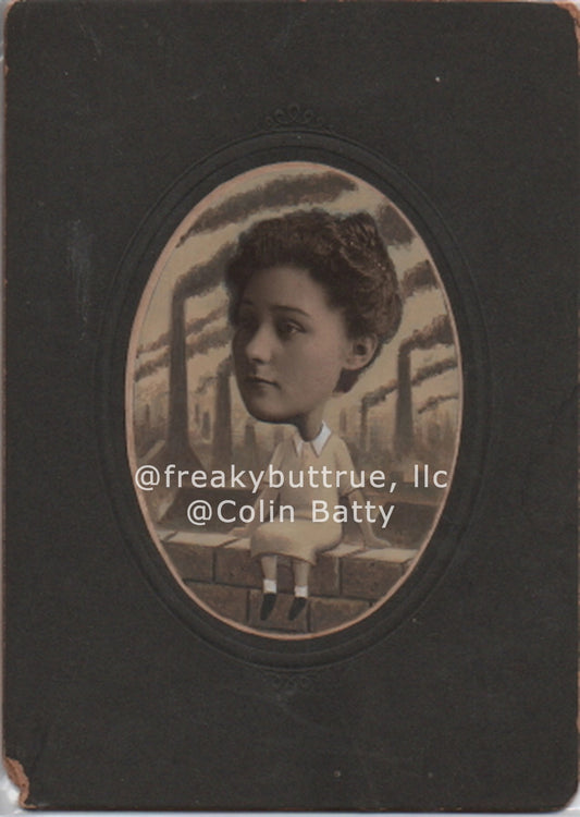 Original Cabinet Card - CC194 Girl on Roof with Smokestacks