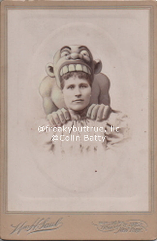 Large Teeth Biting Woman's Head Print by Colin Batty