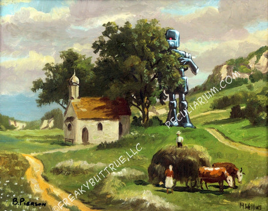 This is a print from an original NERC painting by Mike Wellins, and Unknown. Wellins is co-creator of the Peculiarium. Mike starts with "thrift shop" painting and modifies it.