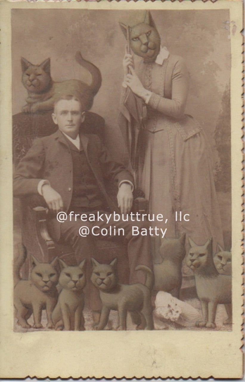 Man with Cat Wife and Kittens Print by Colin Batty