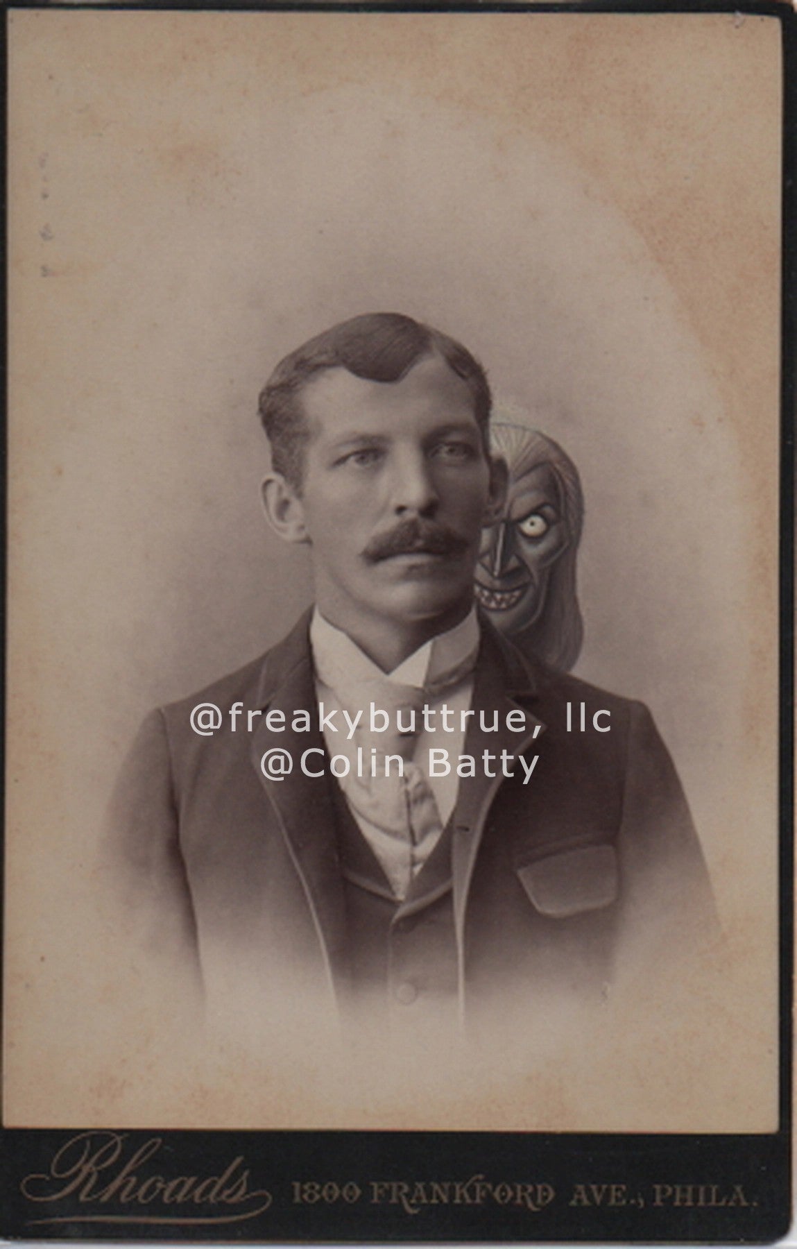 Original Cabinet Card - CC156 Man with Demon  Head Behind