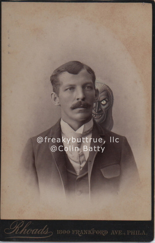 Original Cabinet Card - CC156 Man with Demon  Head Behind