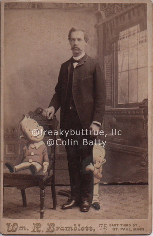 Original Cabinet Card - CC174 Man with Two Smiling Dolls