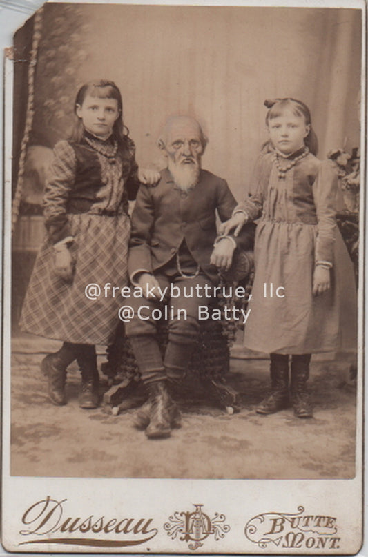 Original Cabinet Card - CC060 Man and Two Girls