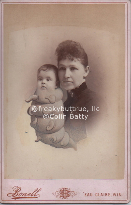 Original Cabinet Card - CC210 Mother and Caterpillar Baby