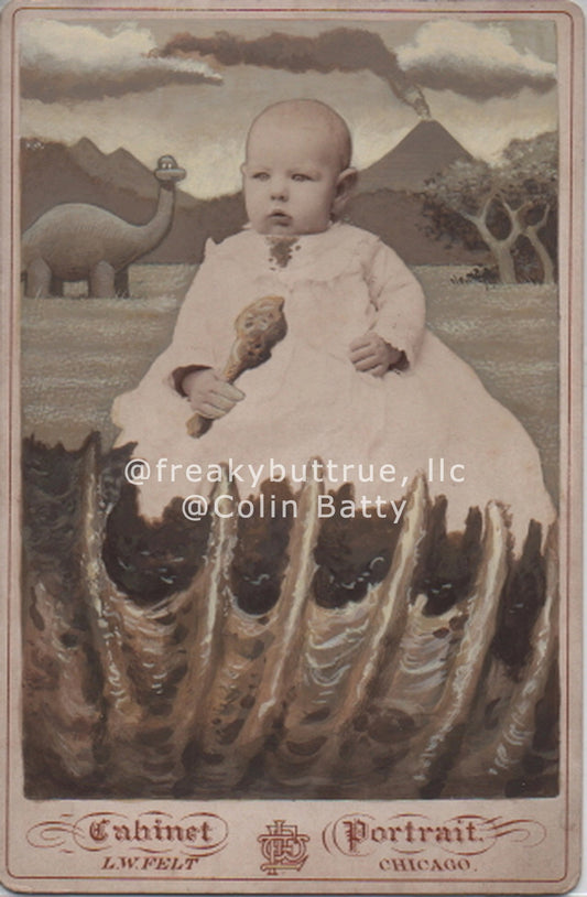 Prehistoric Baby with a Chicken Leg Print by Colin Batty