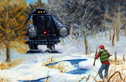 A  new, 11" x 17" printed poster from the (NERC) painting by Mike Wellins.  NERC stands for Non Elective Retroactive Collaboration.  Comes rolled in a sturdy tube.