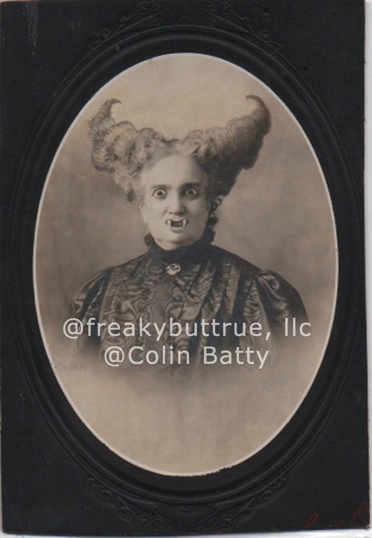 Vampire Old Lady with Cruella Hair Print by Colin Batty