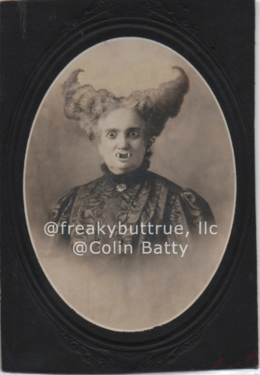 Original Cabinet Card - CC217 Vampire Old Lady with Cruella Hairdo