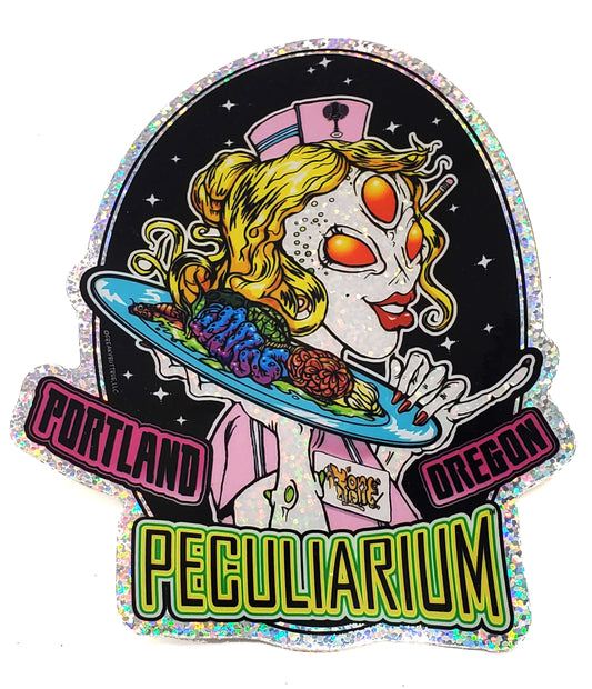 Alien Waitress Hologram Sticker Original 5 inch