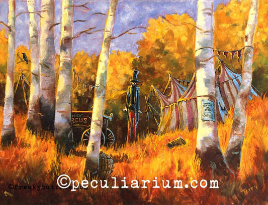 This is a print from an original NERC painting by Mike Wellins, and Unknown. Wellins is co-creator of the Peculiarium. Mike starts with "thrift shop" painting and modifies it.