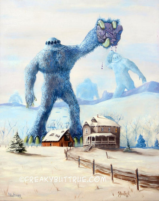 This is a print from an original NERC painting by Mike Wellins, and Unknown. Wellins is co-creator of the Peculiarium. Mike starts with "thrift shop" painting and modifies it.