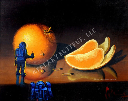 This is a print from an original NERC painting by Mike Wellins, and Unknown. Wellins is co-creator of the Peculiarium. Mike starts with "thrift shop" painting and modifies it.